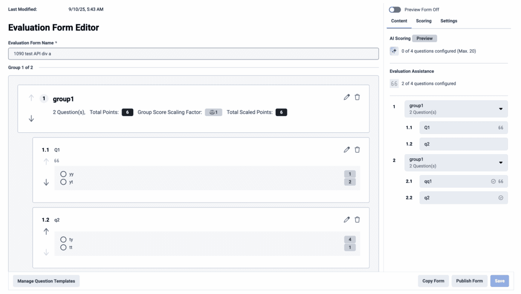 Edit an evaluation form