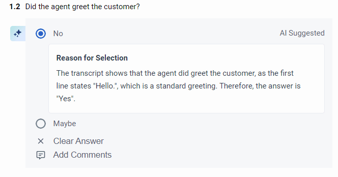 Incorrect AI scoring