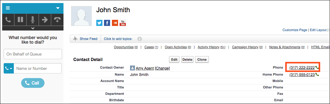 Click-to-dial example