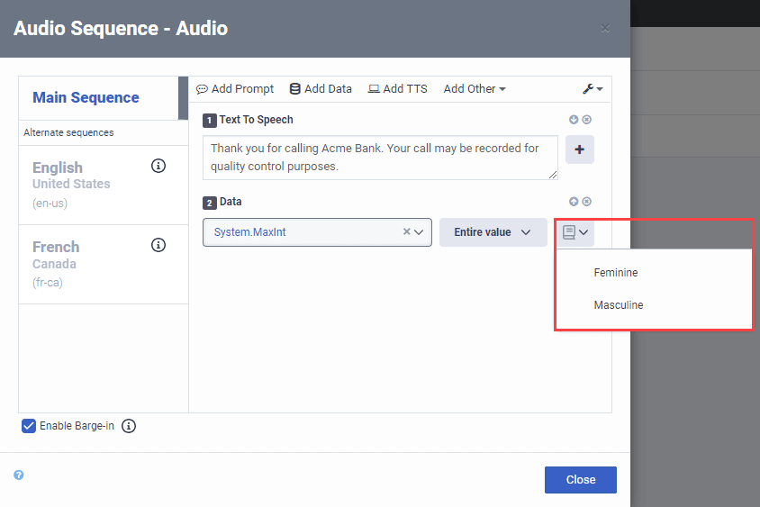 Gender selection in audio sequences