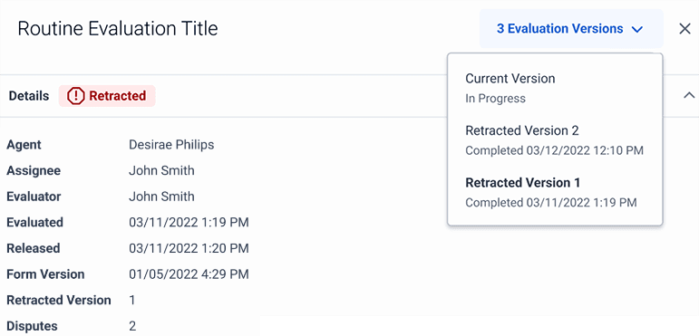 Evaluations versions list
