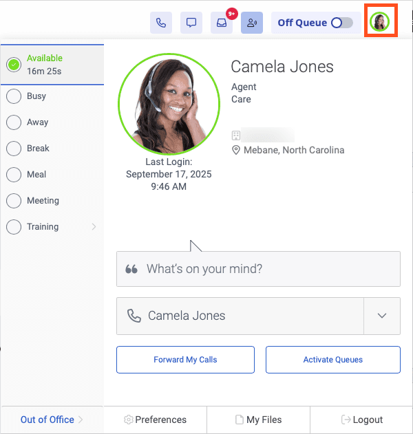 User settings for Genesys Cloud user