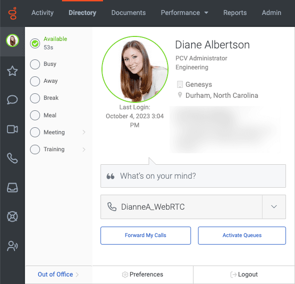 User settings panel with Preferences in a box