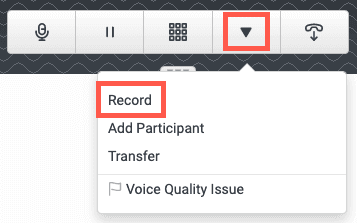 The expanded phone menu with Record in an orange box