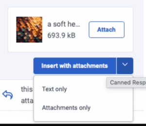 An image showing attachment section in the canned response panel.