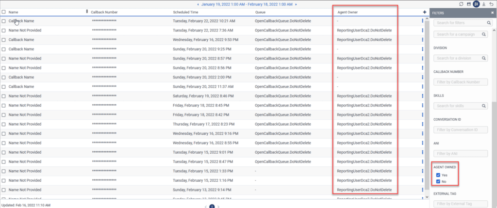 Agent owned column and filter