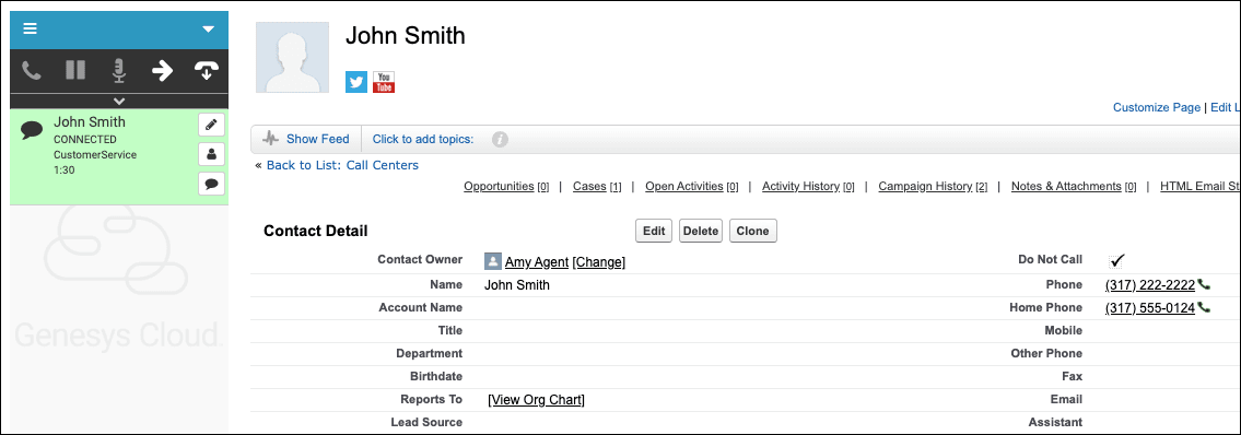 Screen pop example based on URL match