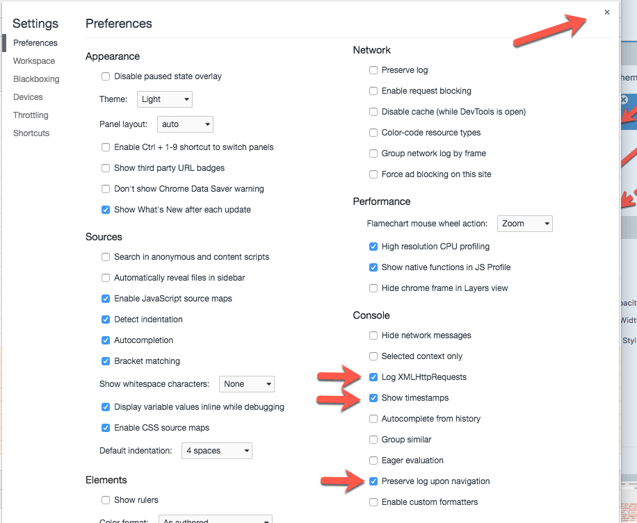 Console settings and preferences