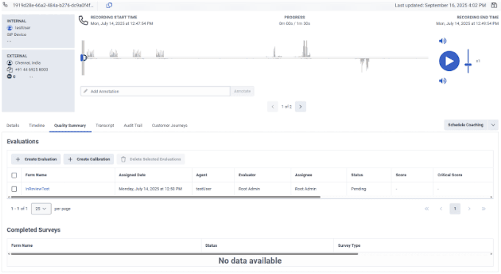 View an interaction's quality summary