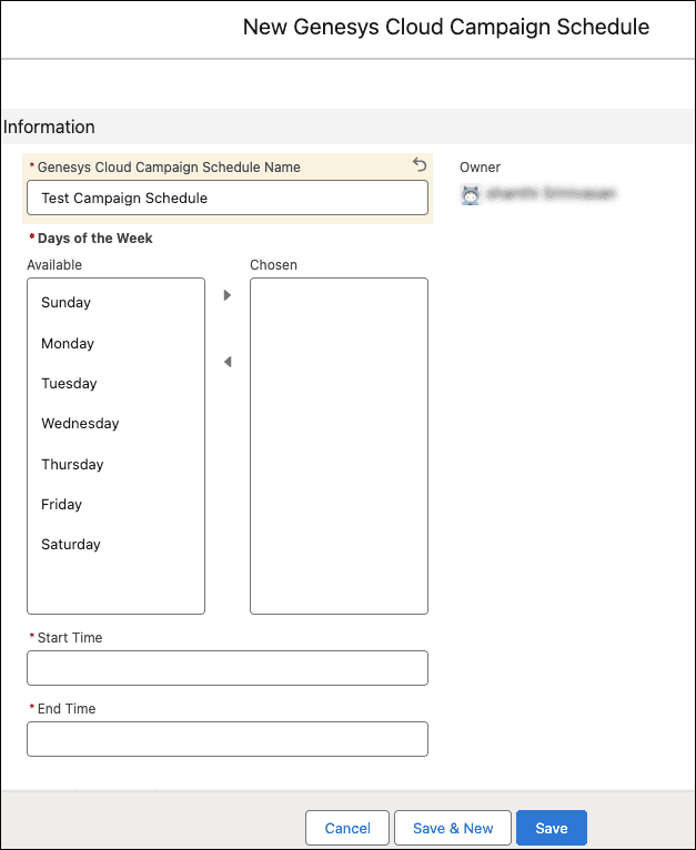 This image is a screenshot of creating a campaign schedule in Salesforce.