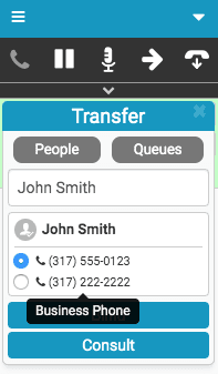 Transfer window with multiple numbers for person