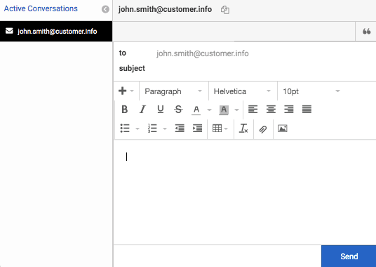 Interactions window with email interaction