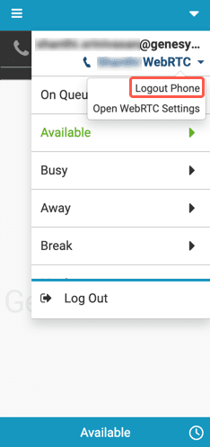 This image is a screenshot of the embedded client with the logout phone highlighted in the options.