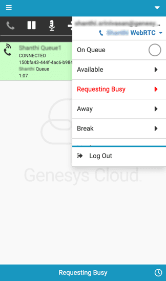 This image is a screenshot of the embedded client that shows the Requesting status.