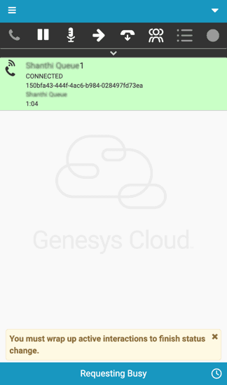 This image is a screenshot of the embedded client that shows the notification for status change during an interaction.