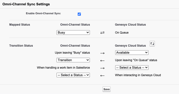 Omni-Channel Sync Settings in Genesys Cloud for Salesforce