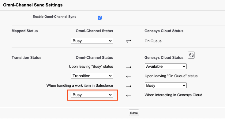 Omni-Channel Sync Settings in Genesys Cloud for Salesforce