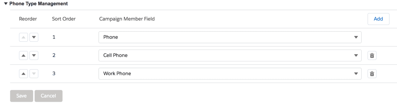 Phone Type Management section on campaign setting