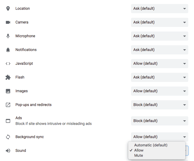 Chrome sound settings
