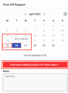 Time off wait list view