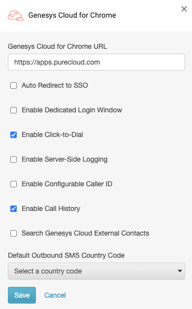 Settings for Genesys Cloud for Chrome
