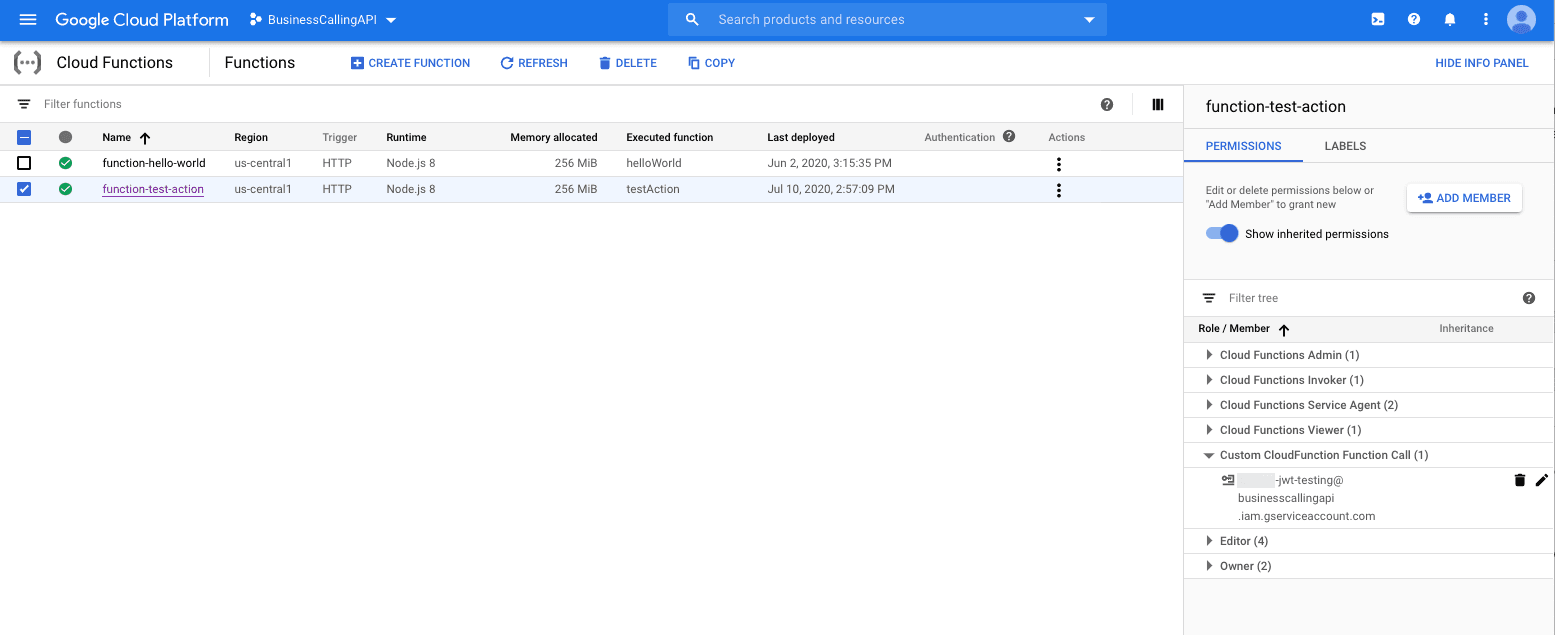Google Cloud Function with an assigned role in Google Cloud Platform