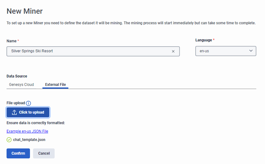 Create a new miner from JSON file