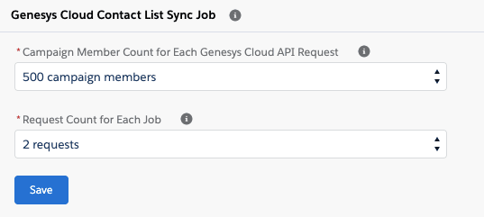 Genesys Cloud Contact List Sync Job section for Campaign Management in Salesforce