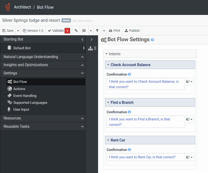 Bot flow settings confirmation