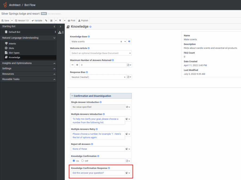 Knowledge confirmation response