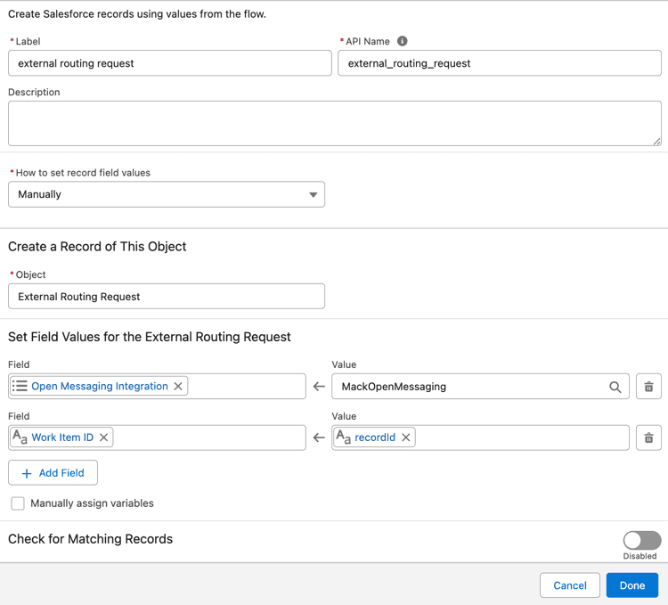 This image is a screenshot of the create resource record in Salesforce Flow.