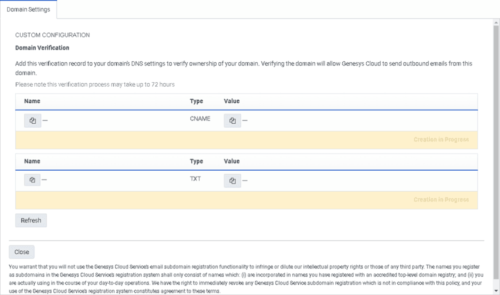 Displays the Email Domain Settings page.