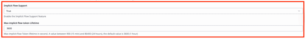 The fields for implicit flow selection