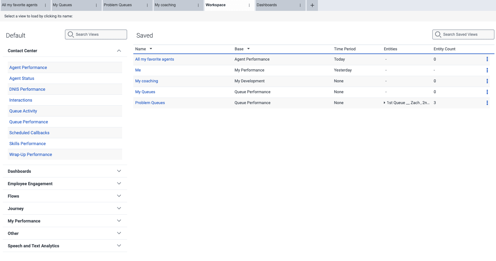 Left side of Workspace view