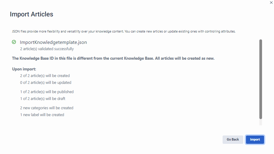 Knowledge V2 import validation success