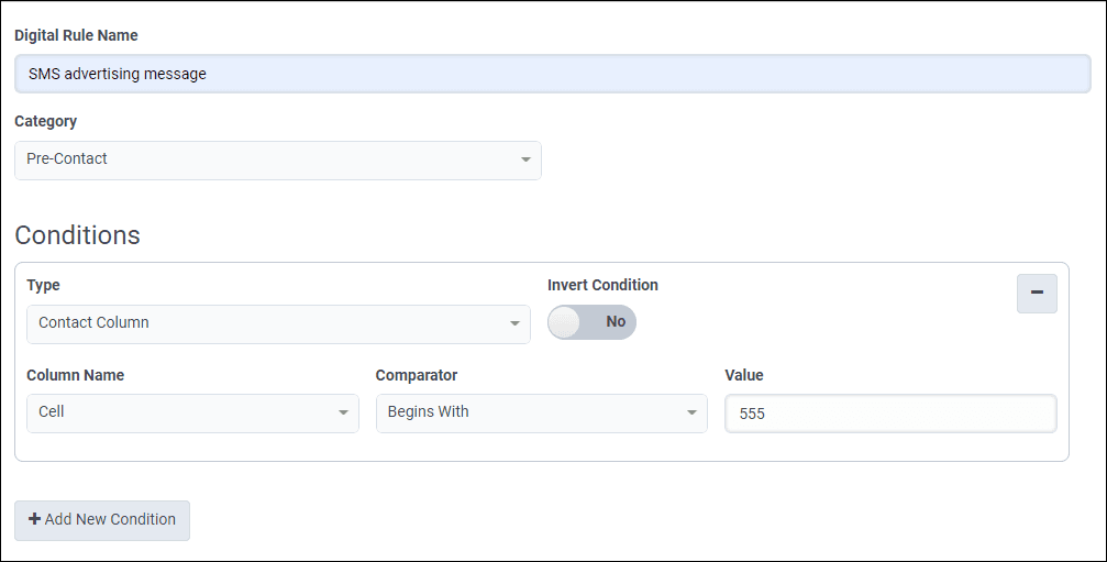 A fully configured condition is displayed.