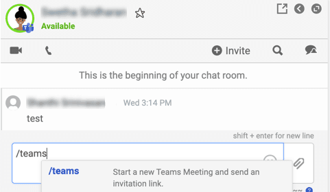 This image is a screenshot of the teams meeting available from the chat.