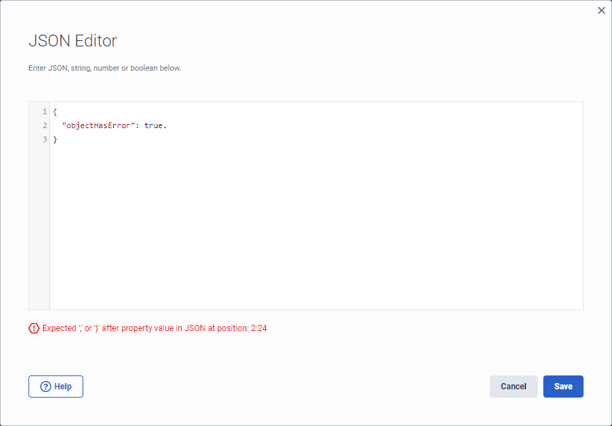 Update Data action with JSON positional error