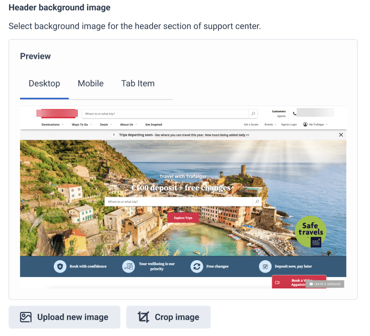 Header background image for support center