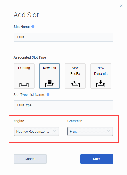 Nuance Recognizer ASR engine slot
