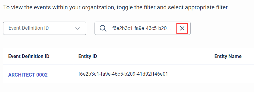 Image of the clear icon in the Entity Name or ID field