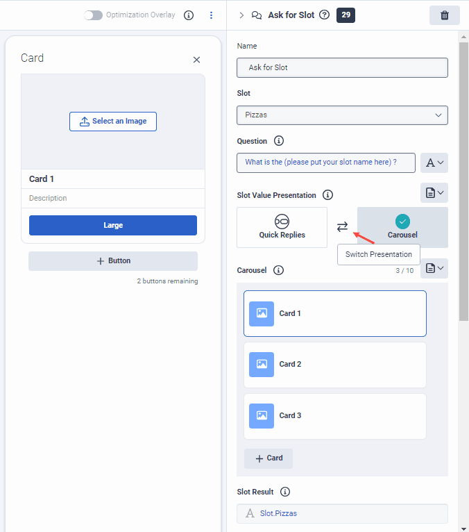 Assign one button per card