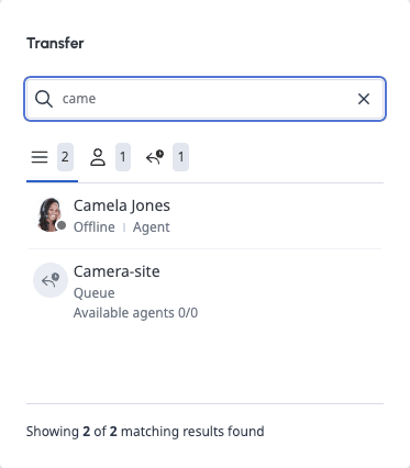 A digital transfer window that shows a matching person and queue