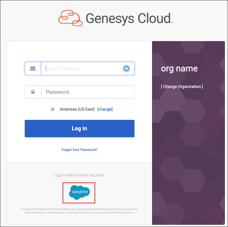 Single Sign On login page
