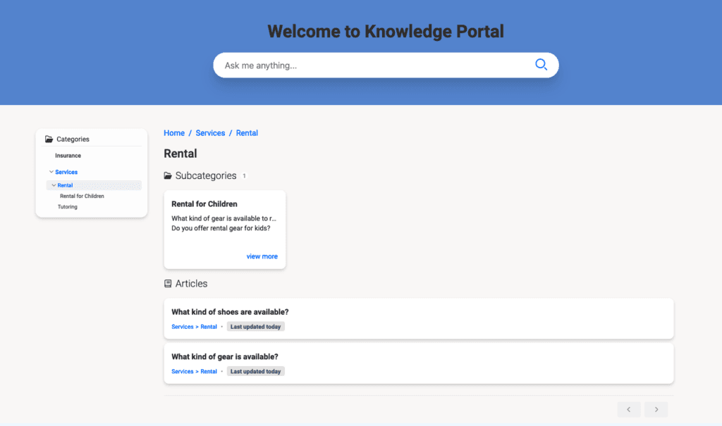 Sample detailed view of the knowledge portal