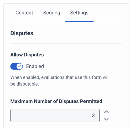 Options available under Disputes settings