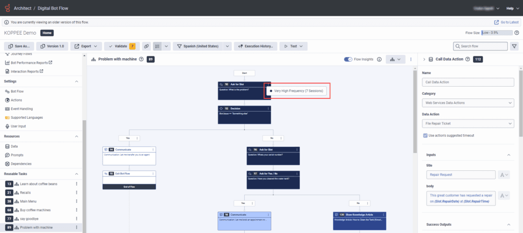 Architect heat map bot flow action frequency