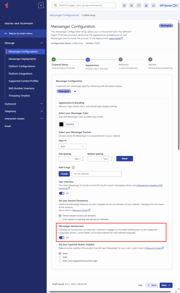Enable Messenger Homescreen