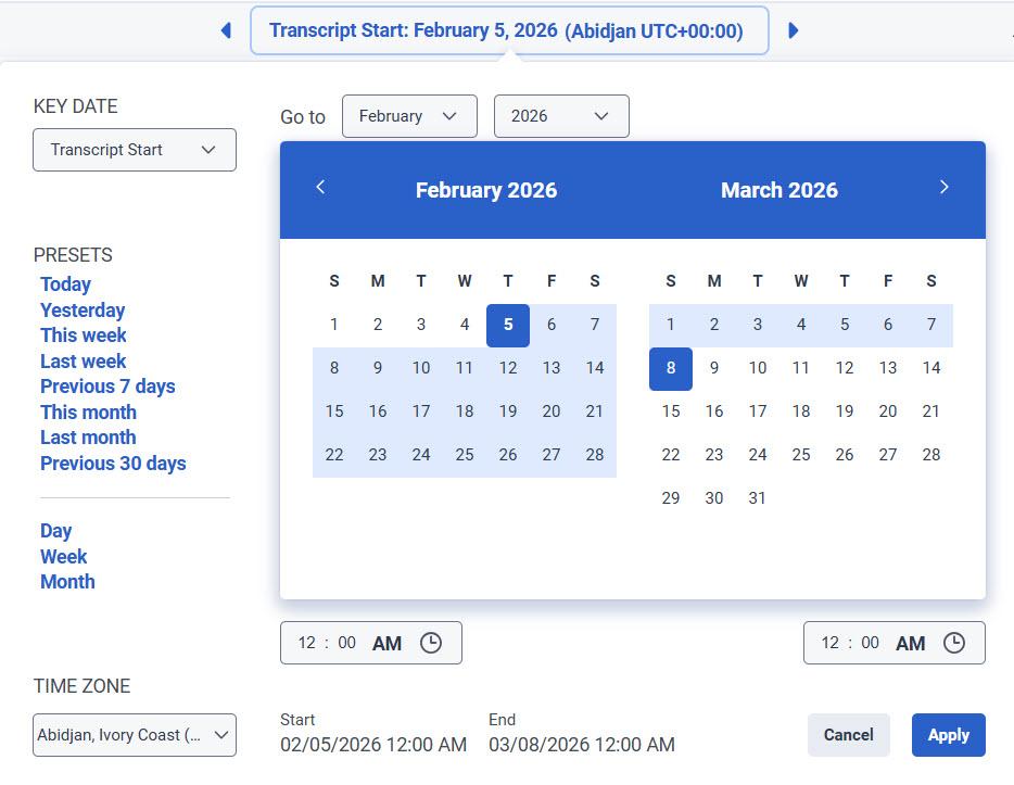 Date filter with Transcription start date