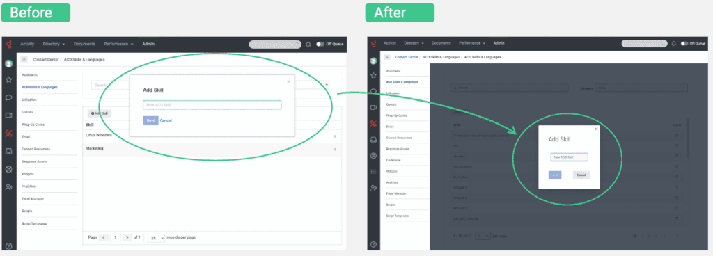 Before and after images of the improved Admin UI.